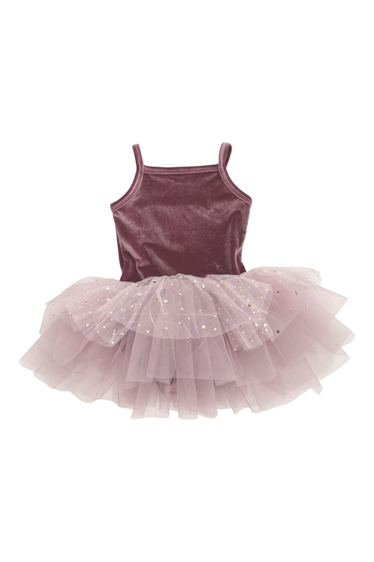 VESTIDO DE TUTU CON LEOTARD DE TERCIOPELO DOLLY® CON ESTRELLAS Y LUNA ⭐️ 🌙TULLE violeta polvoriento