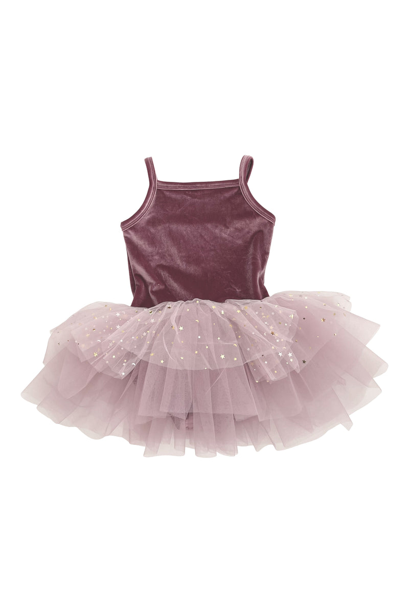VESTIDO DE TUTU CON LEOTARD DE TERCIOPELO DOLLY® CON ESTRELLAS Y LUNA ⭐️ 🌙TULLE violeta polvoriento