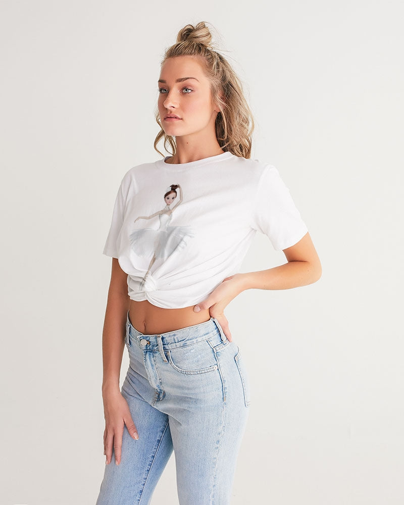 DOLLY ® Ballerina Doll White Women's Twist-Front Cropped Tee