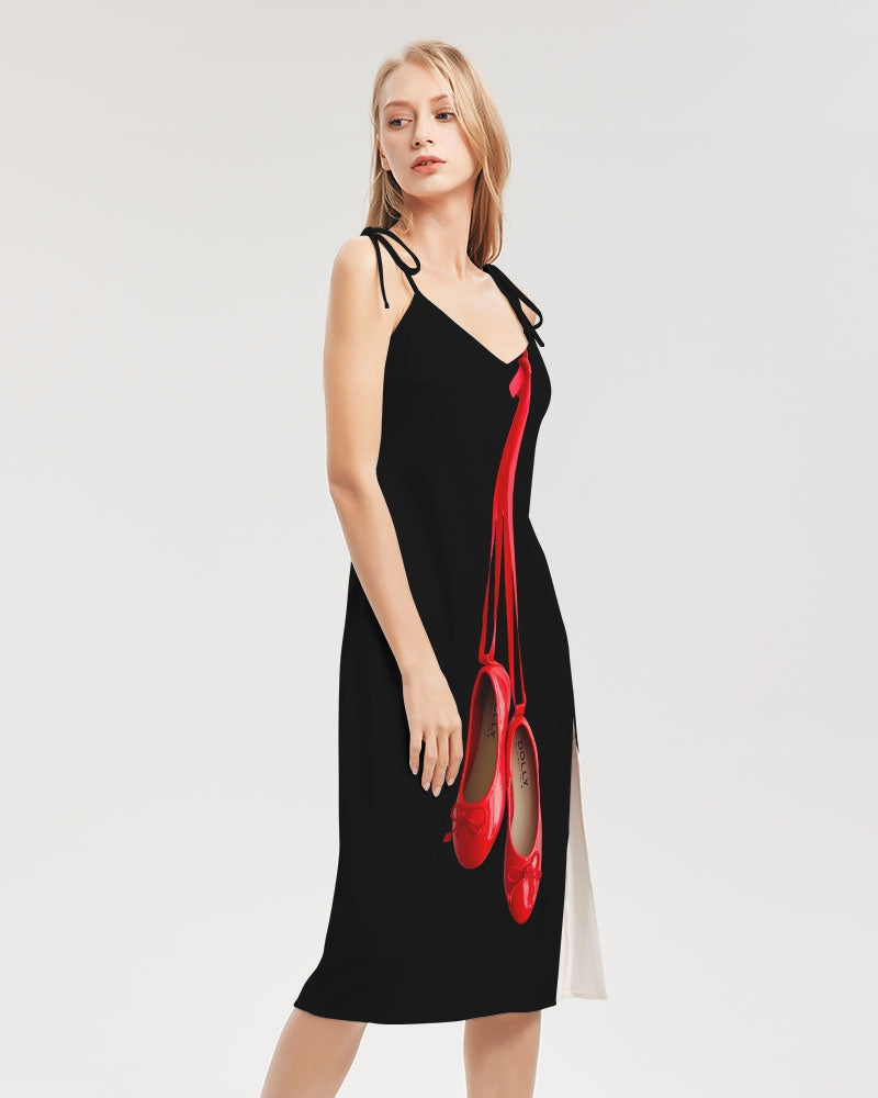 DOLLY RED BALLERINAS Women's Tie Strap Split Dress black