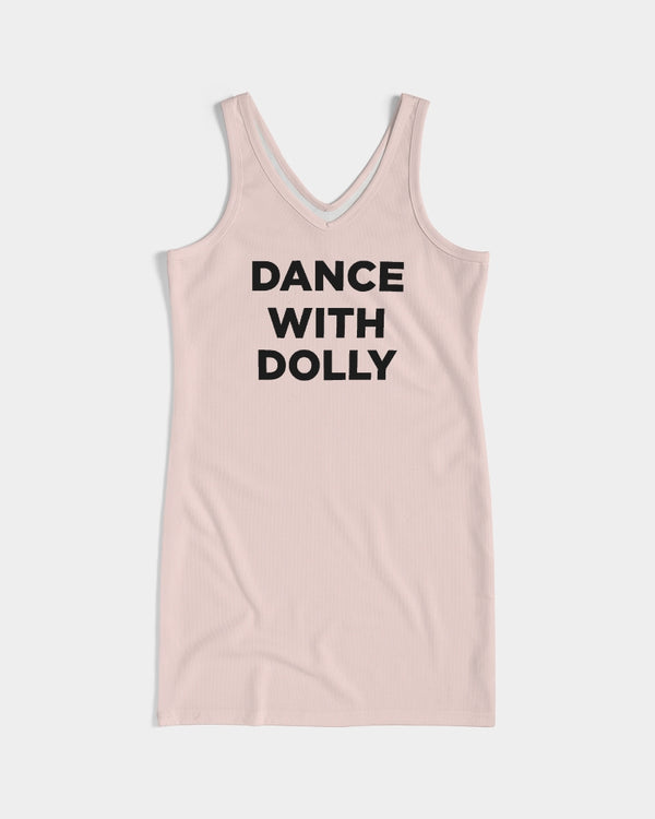 DANCE WITH DOLLY WITH PINK BALLERINAS Women's Rib Knit V Neck Mini Dress