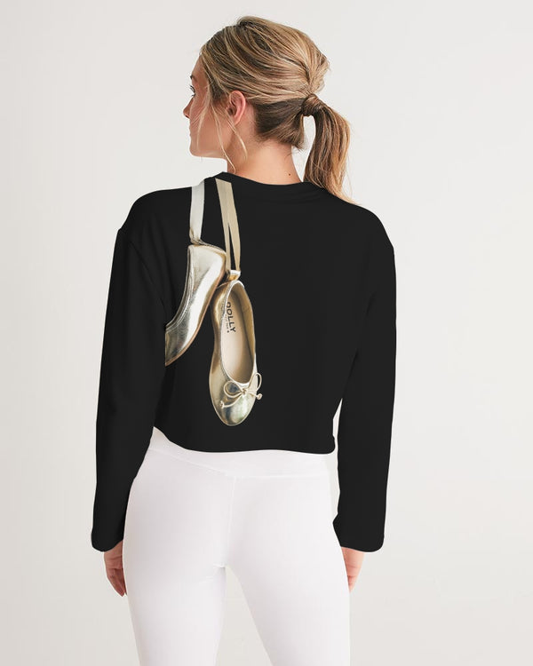 NOT WITHOUT MY DOLLY BALLERINAS WITH GOLD BALLERINAS Women's Cropped Sweatshirt