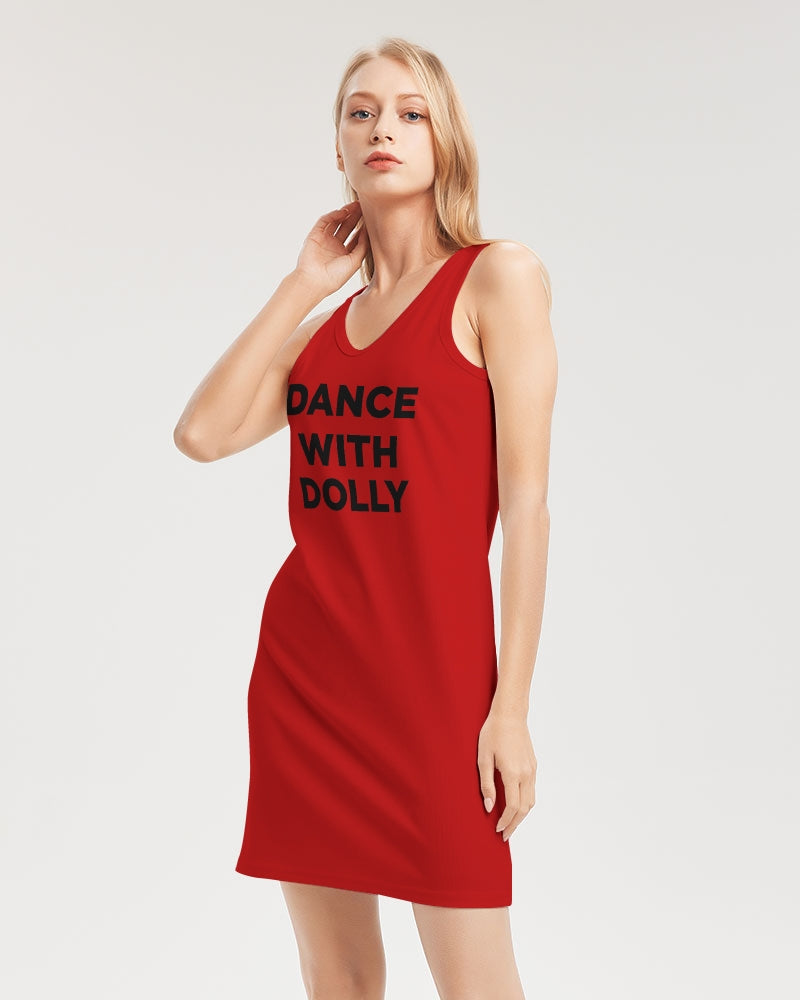 DANCE WITH DOLLY WITH RED BALLERINAS Women's Rib Knit V Neck Mini Dress