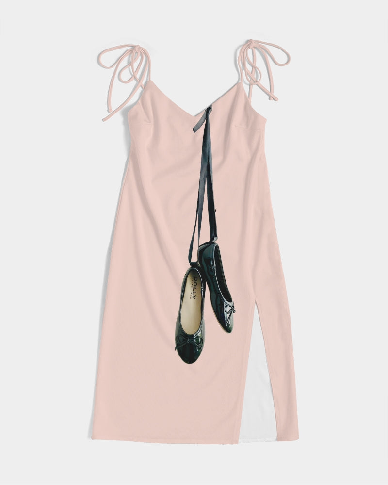 DOLLY BLACK BALLERINAS Women's Tie Strap Split Dress ballet pink