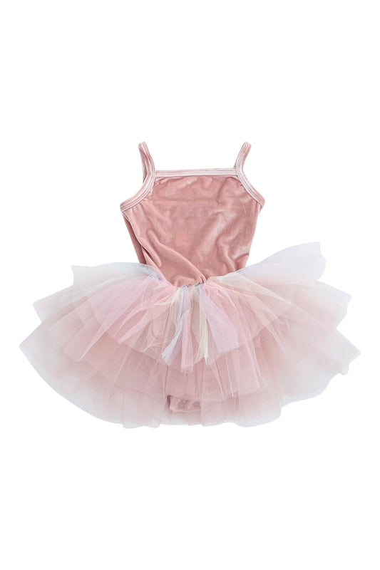 VESTIDO DE TUTU DE LEOTARD DE TERCIOPELO CON ESTRELLAS Y LUNA ⭐️ 🌙 TUL rosa ballet DOLLY®