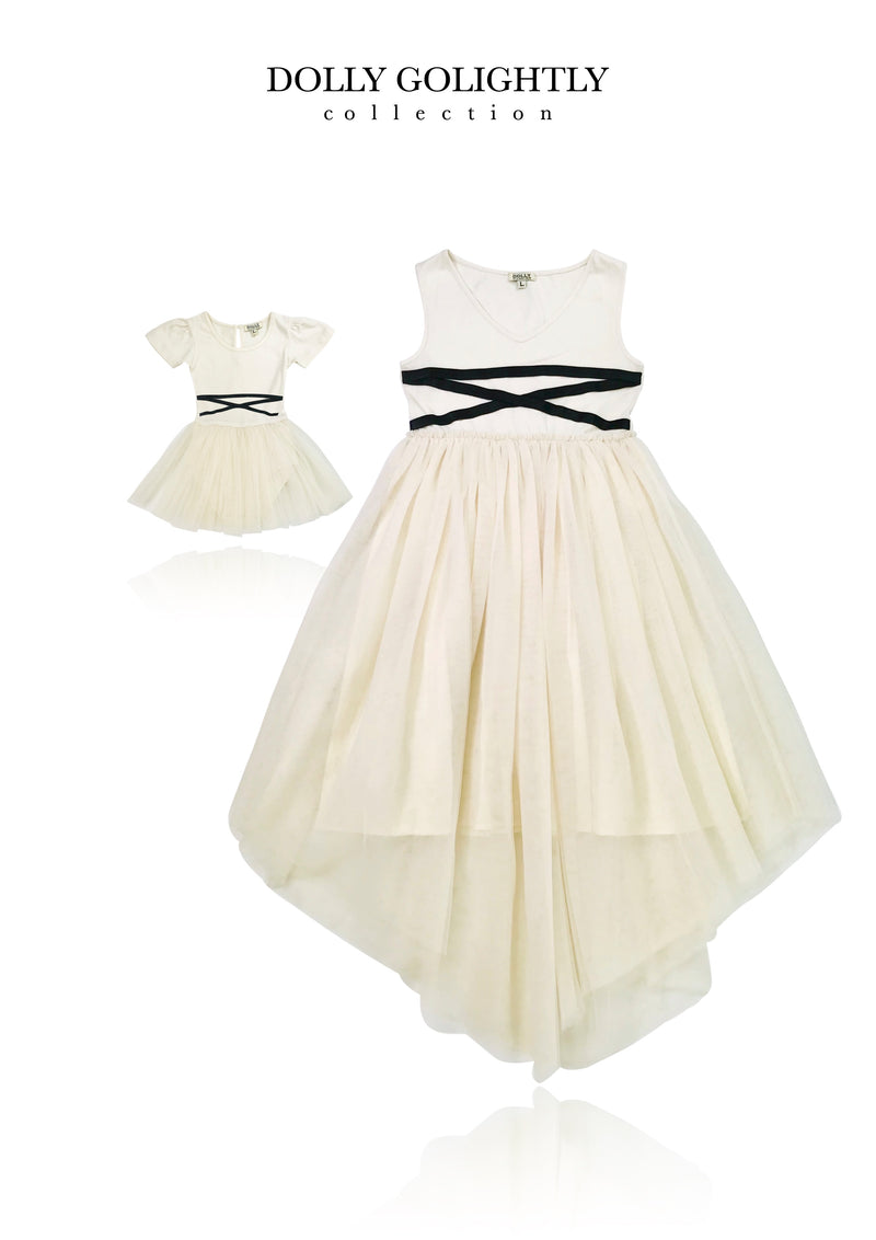 DOLLY GOLIGHTLY BALLERINA LACE UP WAIST DRESS  I ♥COFFEE