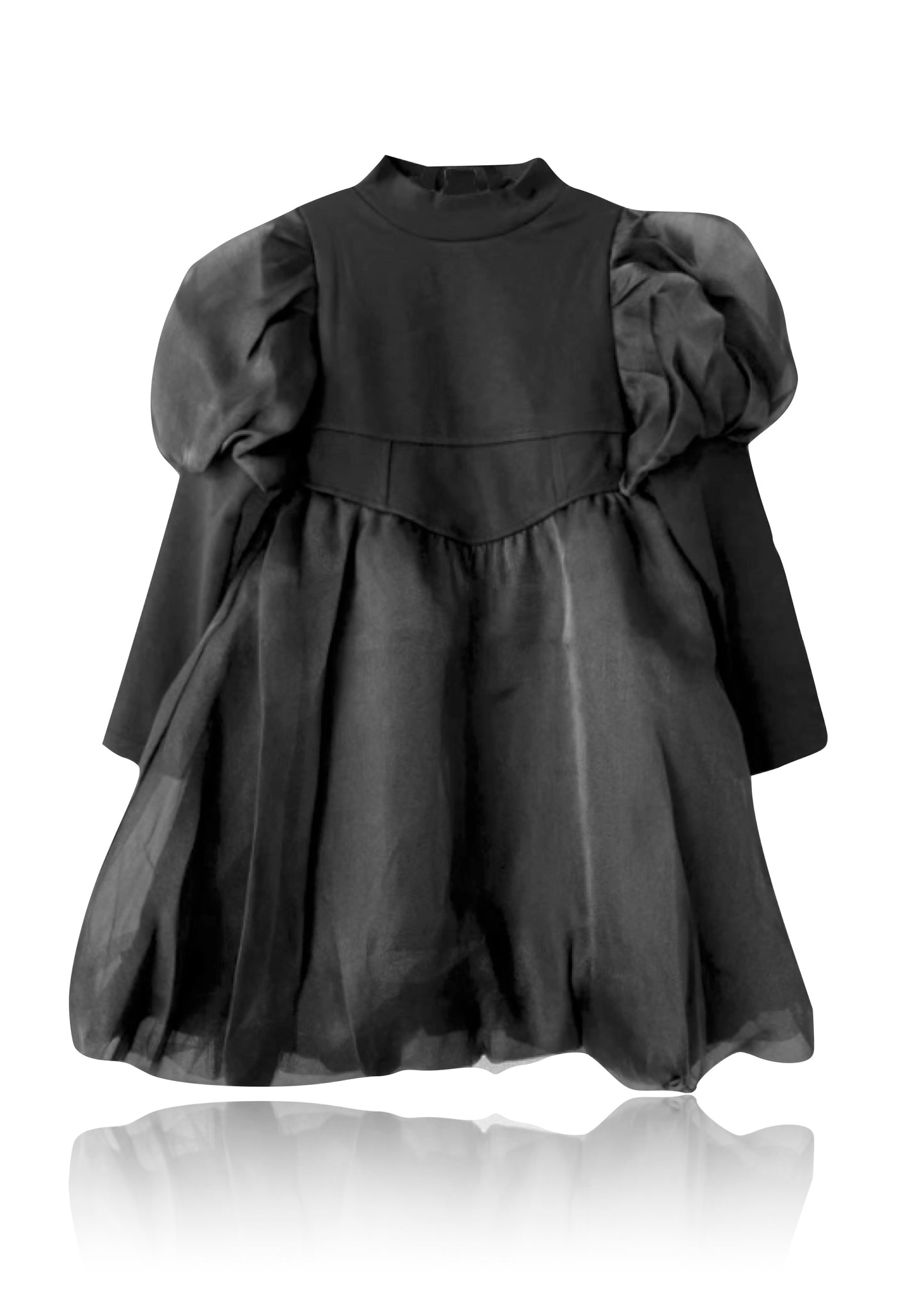 DOLLY® JULIET PUFF LONG SLEEVE BALLOON ORGANZA DRESS WITH COTTON BODY black