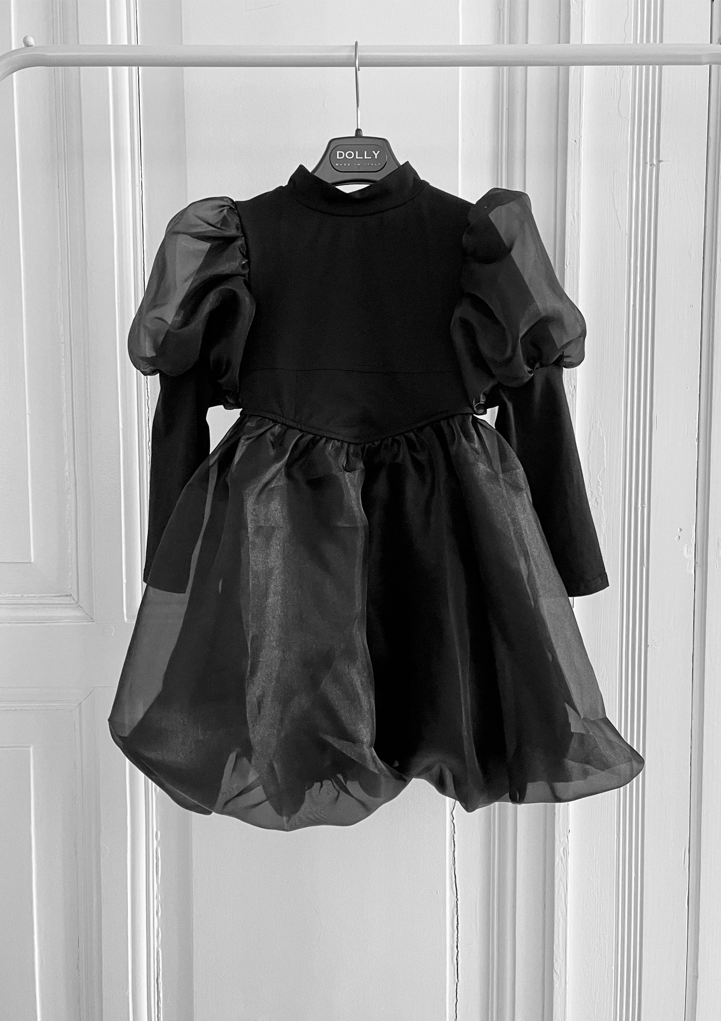 DOLLY® JULIET PUFF LONG SLEEVE BALLOON ORGANZA DRESS WITH COTTON BODY black