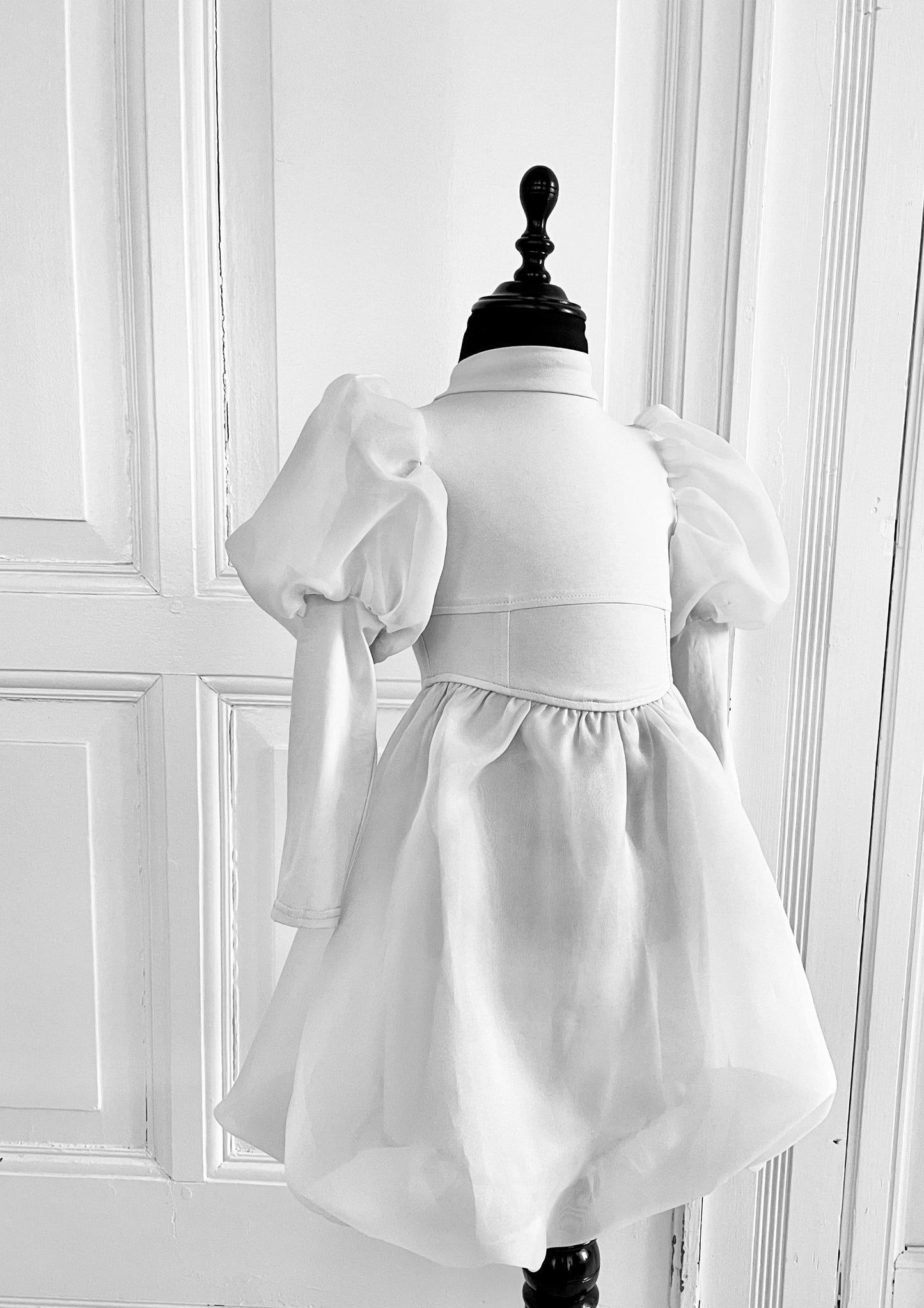 DOLLY WORLD PUFF LONG SLEEVE BALLOON ORGANZA DRESS WITH COTTON BODY white