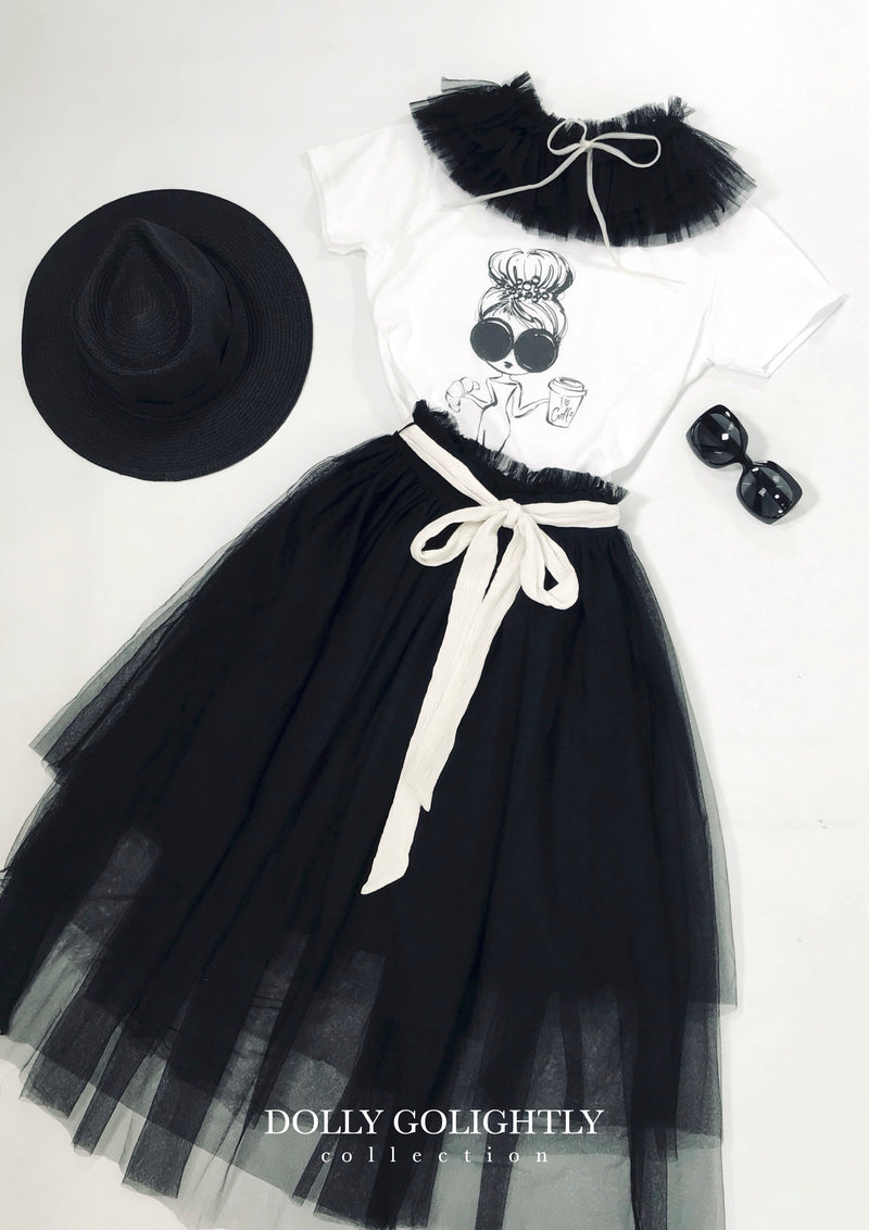 DOLLY GOLIGHTLY TUTU WITH STRING TIE MIDI SKIRT black