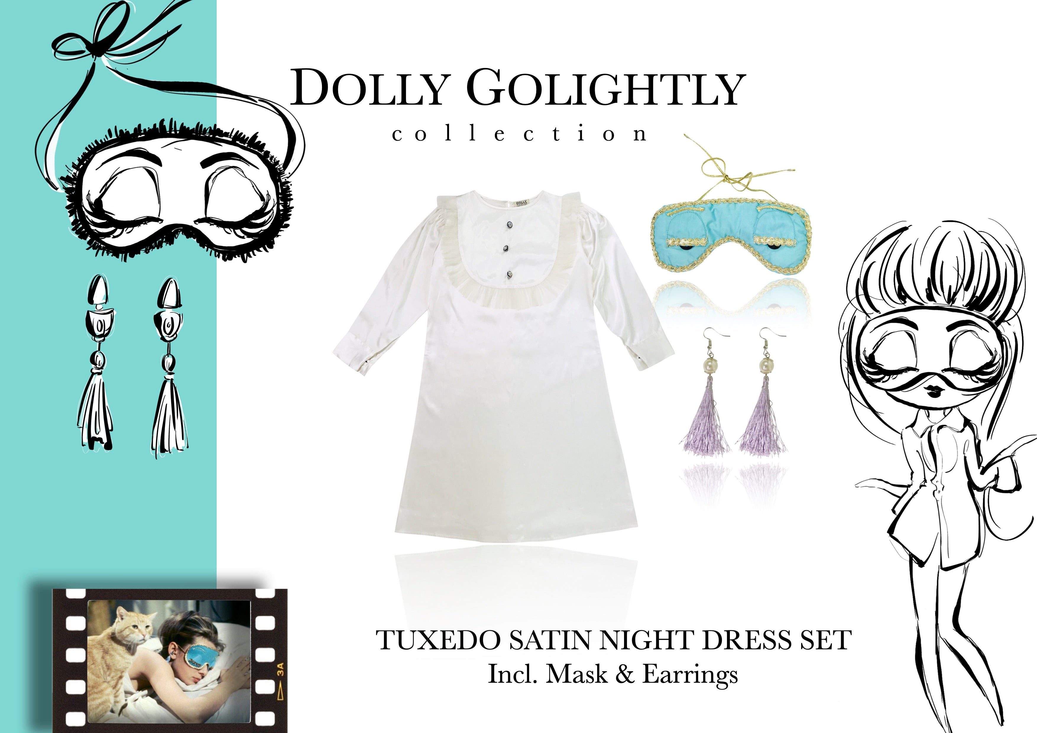 DOLLY GOLIGHTLY Breakfast @ Tiffany's TUXEDO SLEEP DRESS SET  off-white