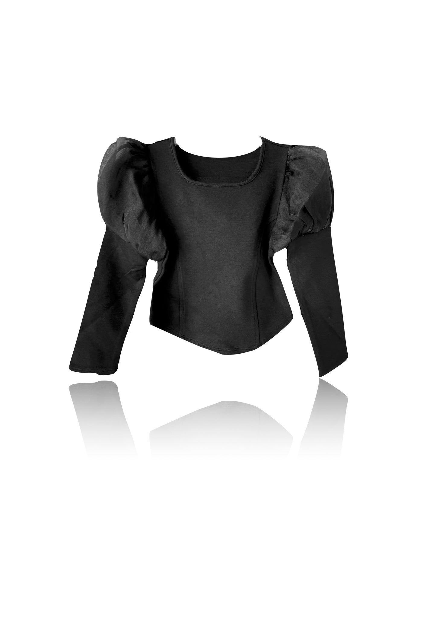 DOLLY WORLD PUFF LONG SLEEVE ORGANZA TOP WITH COTTON BODY black