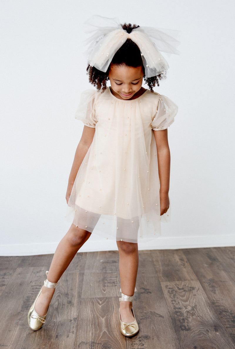 DOLLY® PEARL TULLE PUFF A-LINE DRESS cream  ⚪