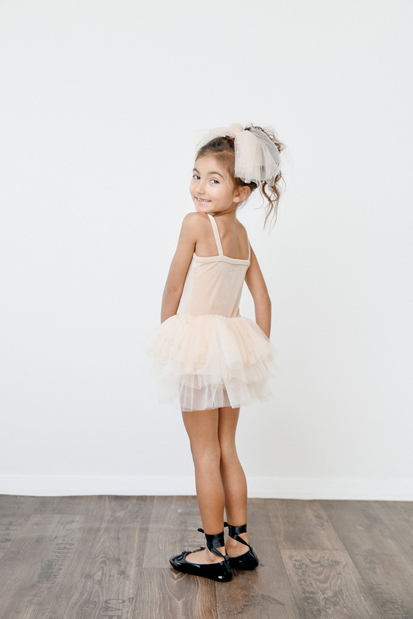 DOLLY® VELVET LEOTARD ROMPER WITH PEARL TULLE  cream  ⚪