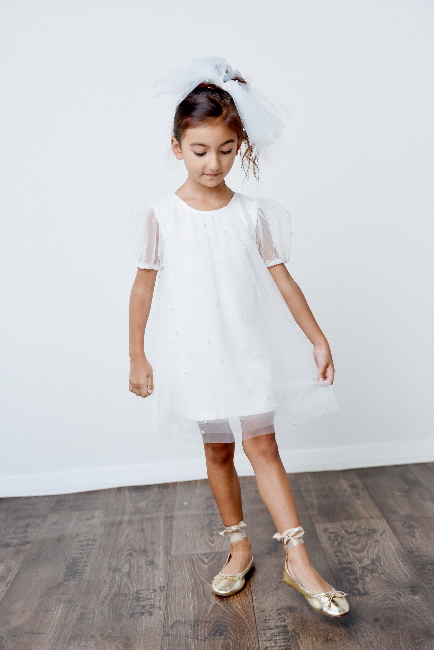 DOLLY® PEARL TULLE PUFF A-LINE DRESS white  ⚪