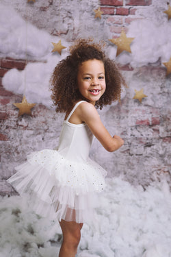 VESTIDO DE TUTU DE LEOTARDO DE TERCIOPELO DOLLY® CON ESTRELLAS Y LUNA ⭐️ 🌙 TUL blanco