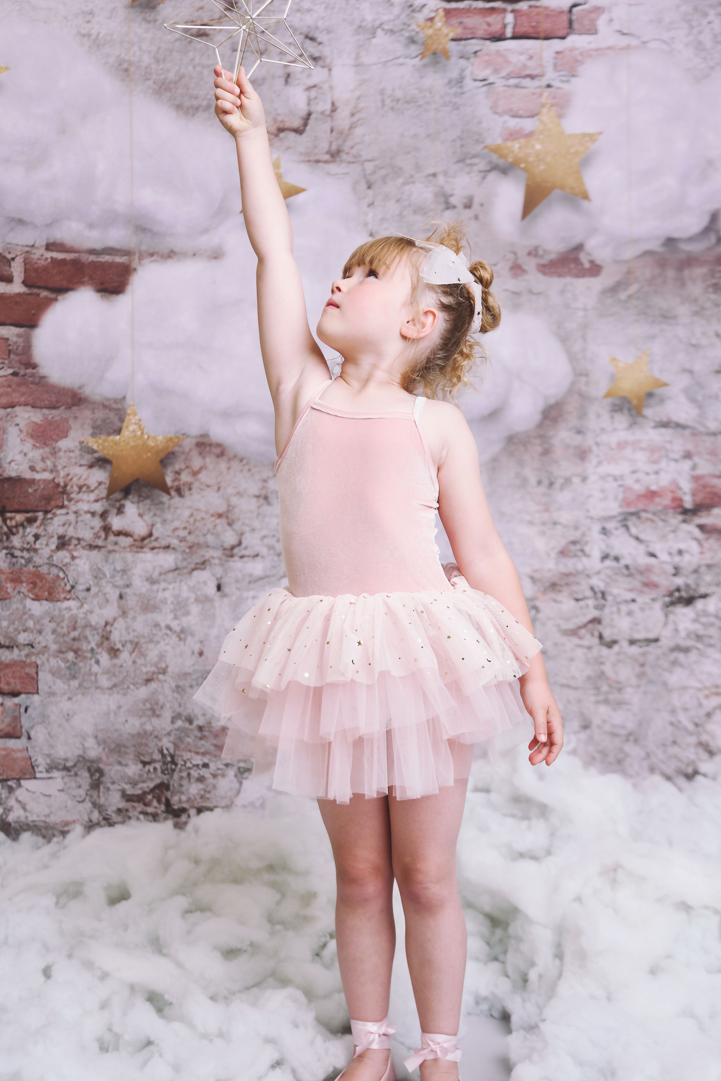 VESTIDO DE TUTU DE LEOTARD DE TERCIOPELO CON ESTRELLAS Y LUNA ⭐️ 🌙 TUL rosa ballet DOLLY®