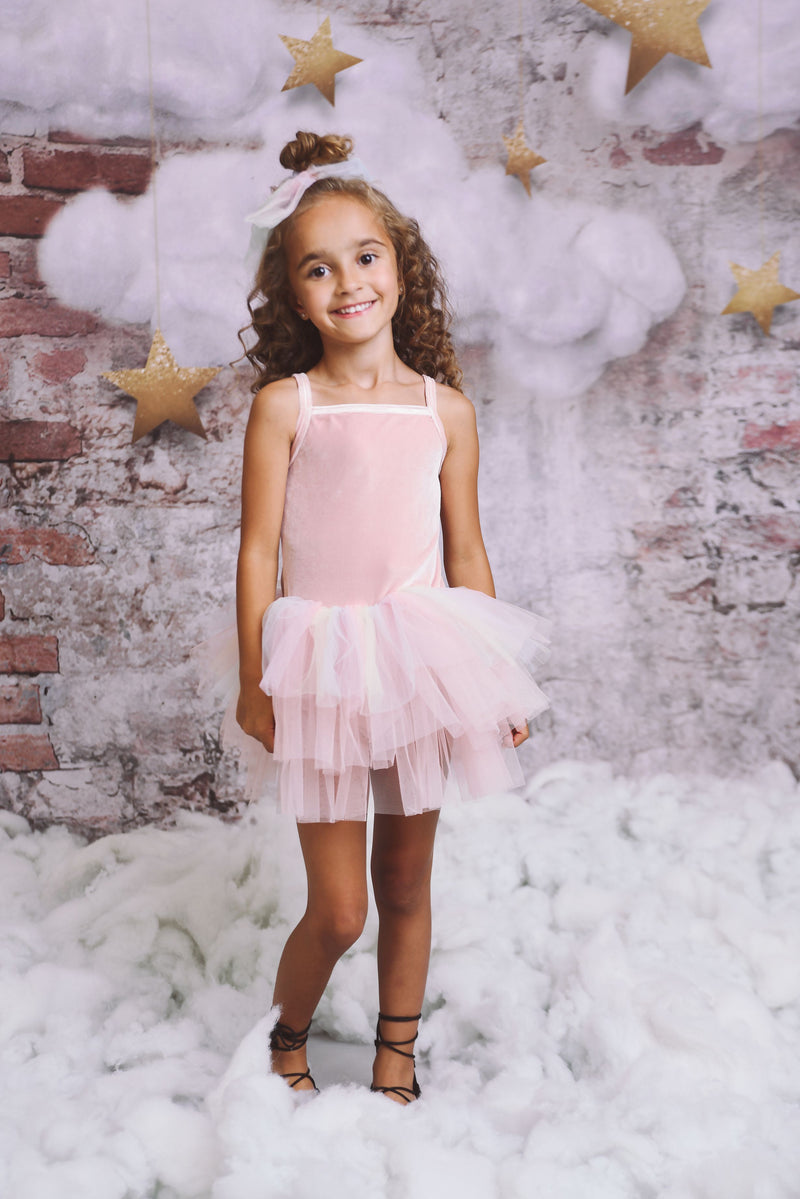 VESTIDO DE TUTU DE LEOTARD DE TERCIOPELO CON ESTRELLAS Y LUNA ⭐️ 🌙 TUL rosa ballet DOLLY®