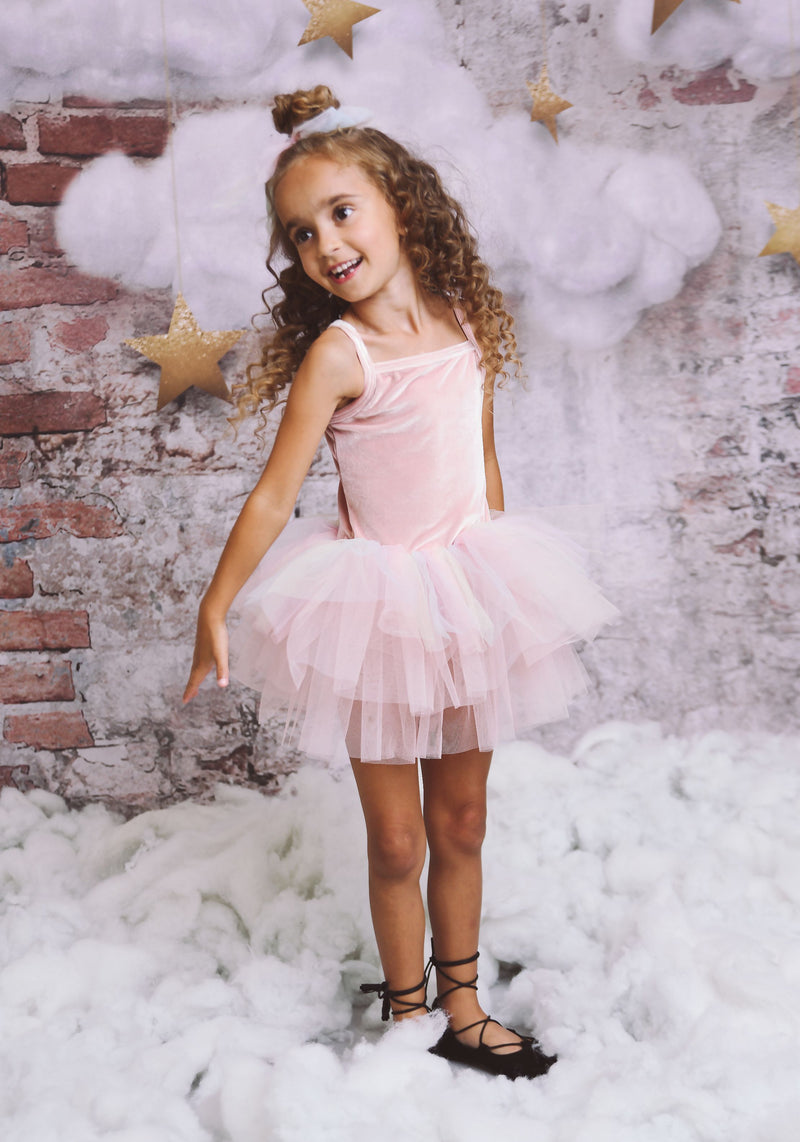 VESTIDO DE TUTU DE LEOTARD DE TERCIOPELO CON ESTRELLAS Y LUNA ⭐️ 🌙 TUL rosa ballet DOLLY®