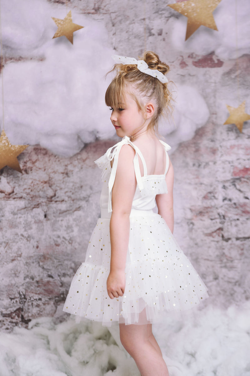 DOLLY® COTTON TOP WITH STARS & MOON ⭐️ 🌙 TULLE white