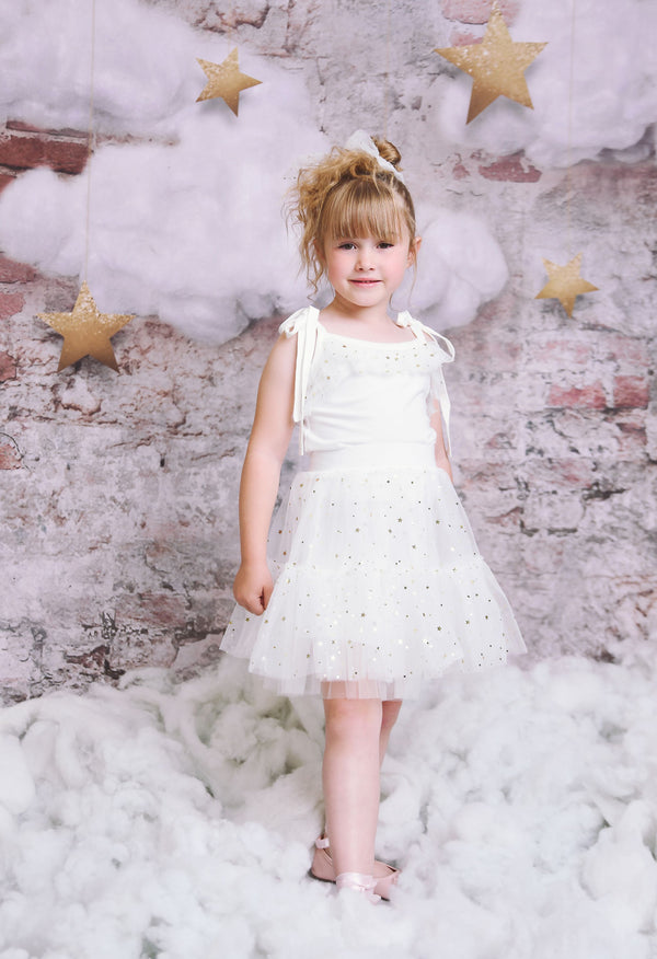 DOLLY® COTTON TOP WITH STARS & MOON ⭐️ 🌙 TULLE white