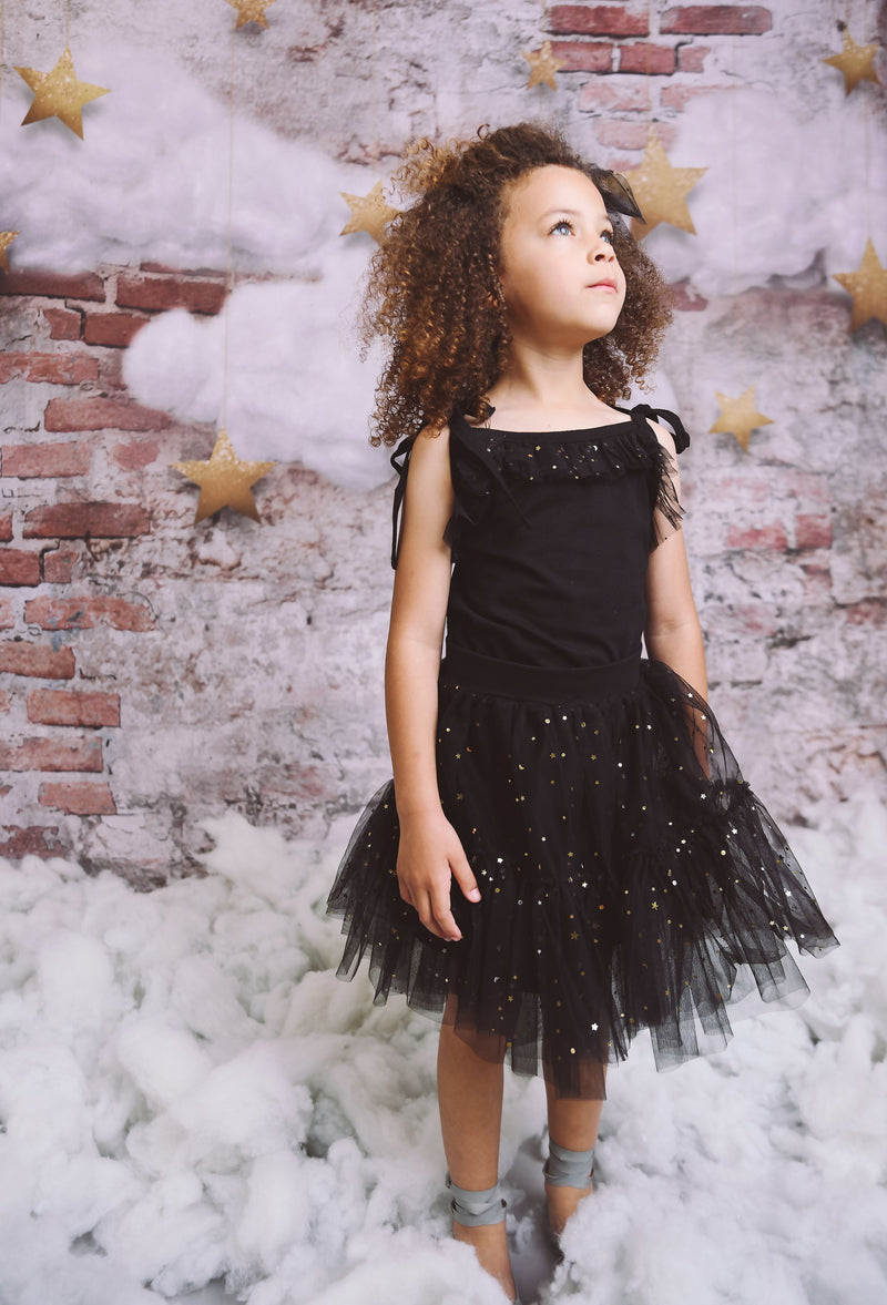 DOLLY® COTTON TOP WITH STARS & MOON ⭐️ 🌙 TULLE black