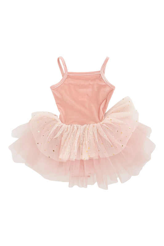 VESTIDO DE TUTU DE LEOTARD DE TERCIOPELO CON ESTRELLAS Y LUNA ⭐️ 🌙 TUL rosa ballet DOLLY®