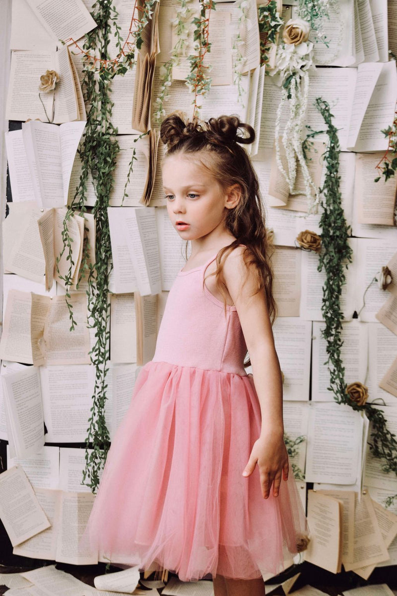 VESTIDO DE TUTÚ DE ALGODÓN ACANALADO DOLLY by Le Petit Tom ® rosa