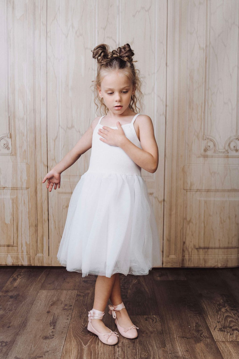 VESTIDO DE TUTÚ DE ALGODÓN ACANALADO DOLLY by Le Petit Tom ® blanco