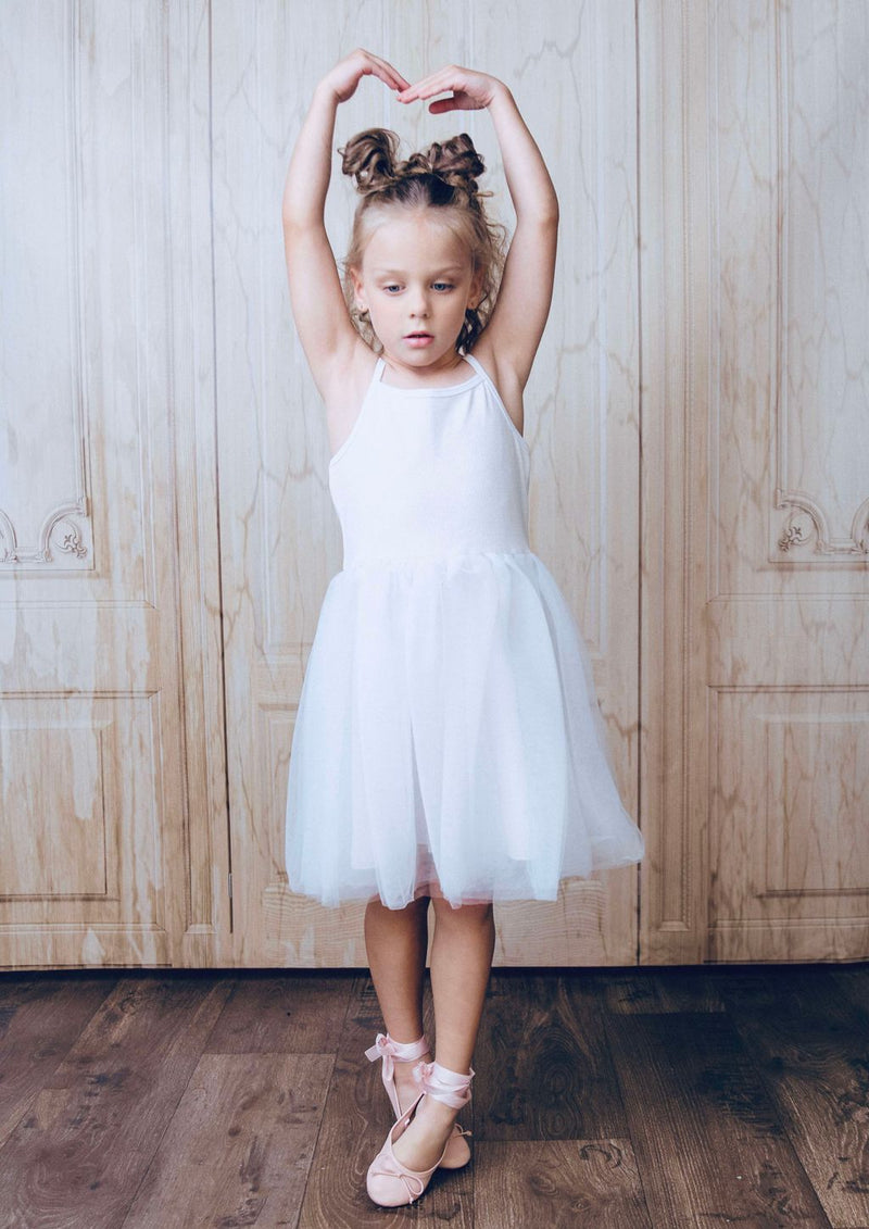 VESTIDO DE TUTÚ DE ALGODÓN ACANALADO DOLLY by Le Petit Tom ® blanco