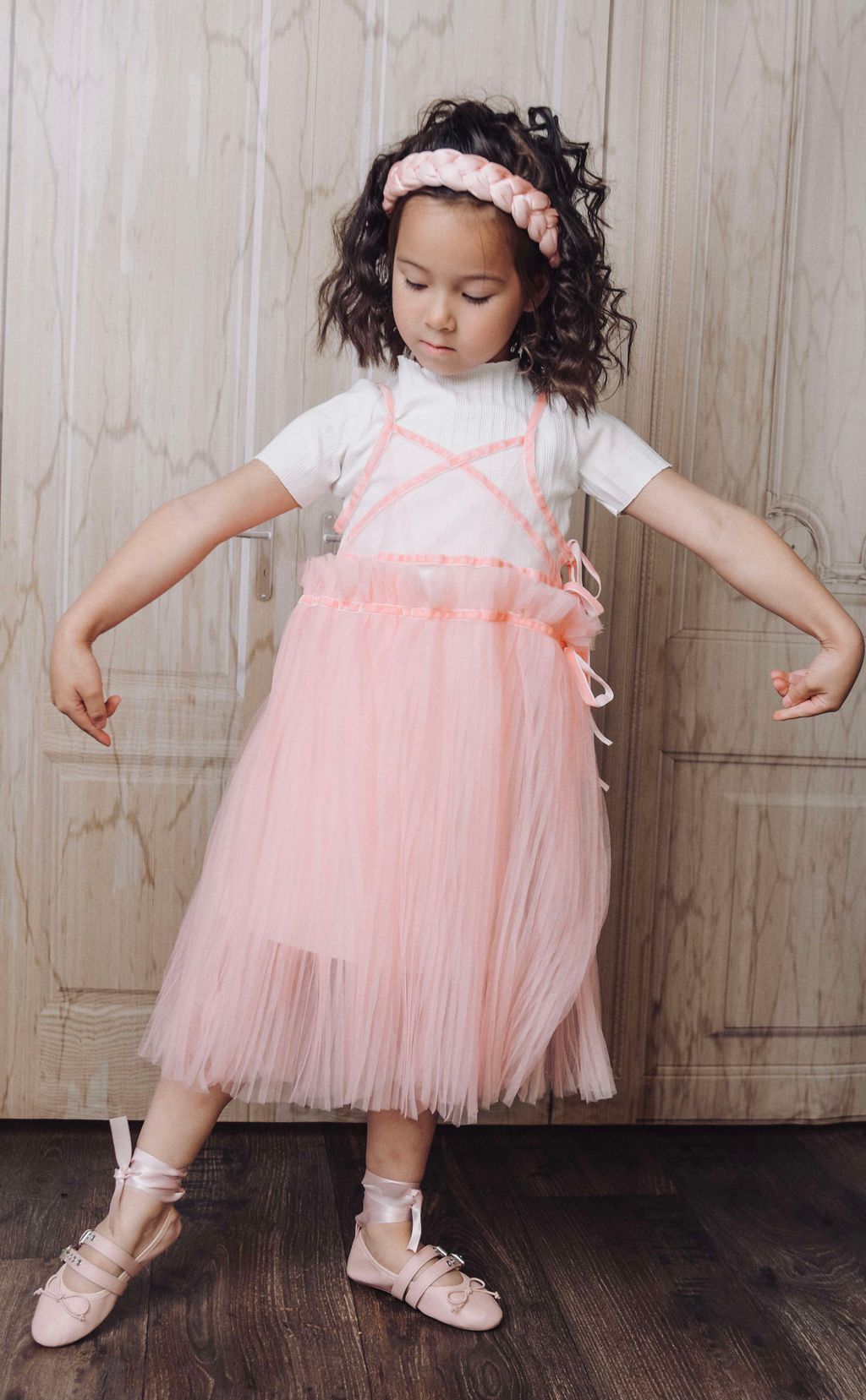 DOLLY BUCKLE BELT BALLERINAS WITH RIBBONS ( Including FREE Buckle Waist Belt!) pink