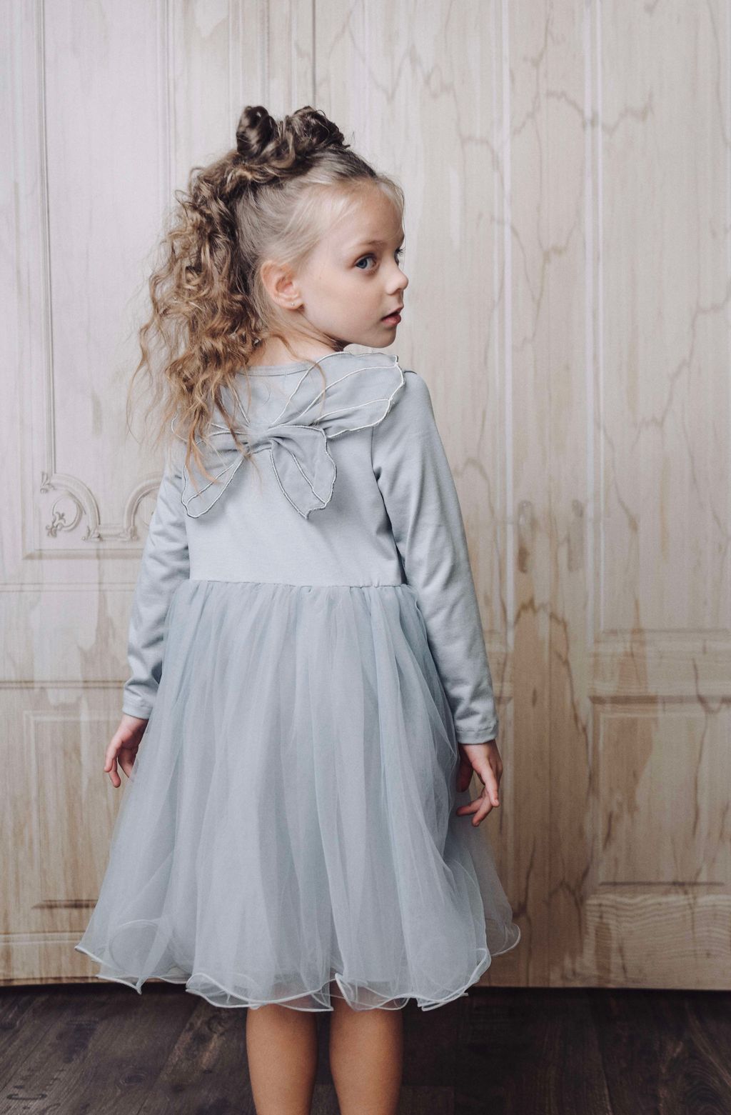 VESTIDO CON TUTÚ ALAS DE MARIPOSA DOLLY by Le Petit Tom ® gris plateado