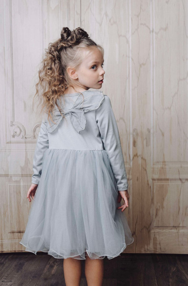 VESTIDO CON TUTÚ ALAS DE MARIPOSA DOLLY by Le Petit Tom ® gris plateado