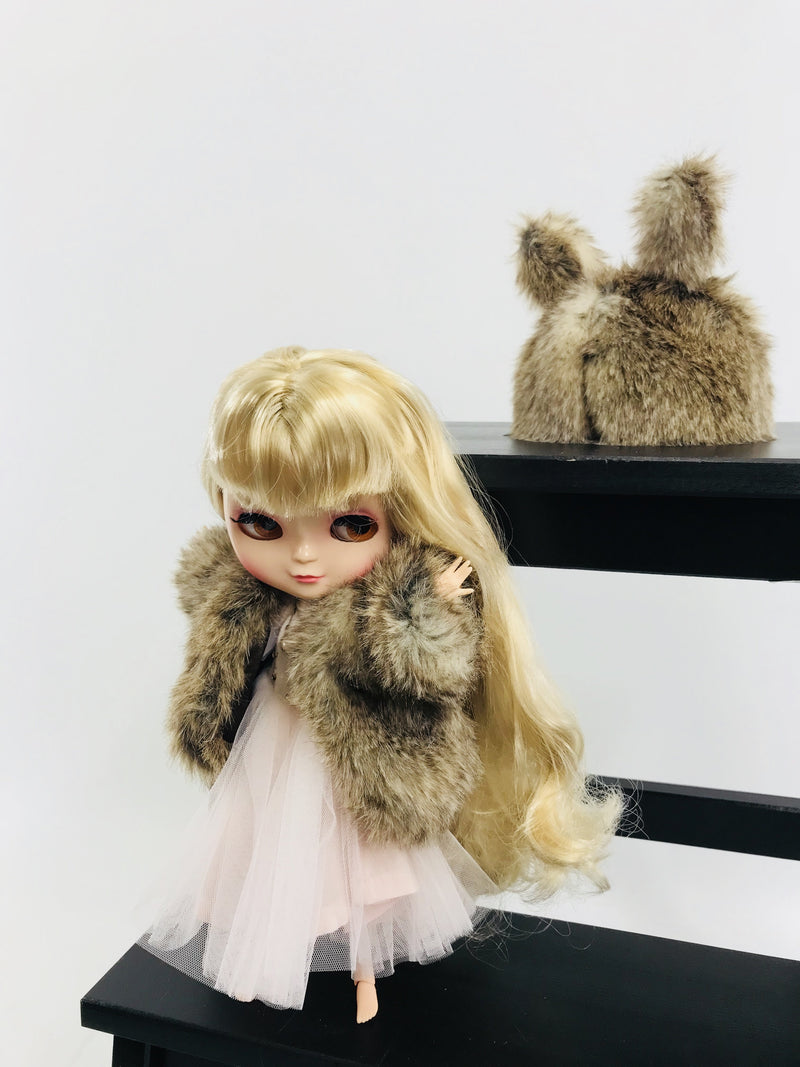 ANGELA Doll clothing DOLLY's FUR HAT WITH EARS WOLF mixed brown-dolls-DOLLY by Le Petit Tom ®