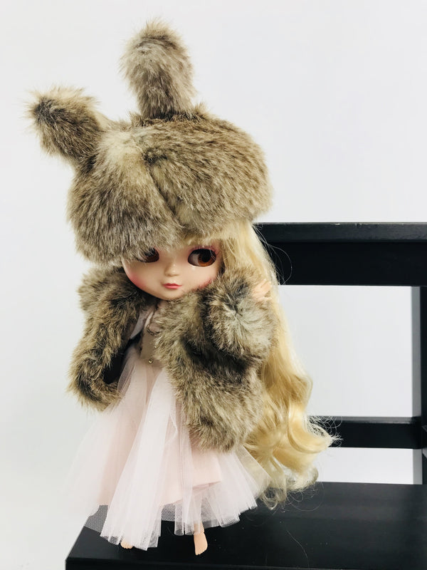 ANGELA Doll clothing DOLLY's FUR HAT WITH EARS WOLF mixed brown-dolls-DOLLY by Le Petit Tom ®