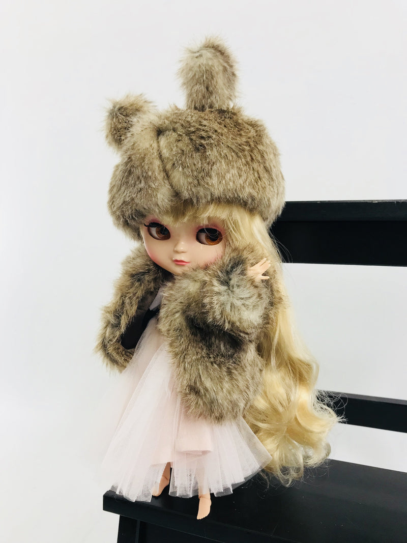 ANGELA Doll clothing DOLLY's FUR HAT WITH EARS WOLF mixed brown-dolls-DOLLY by Le Petit Tom ®