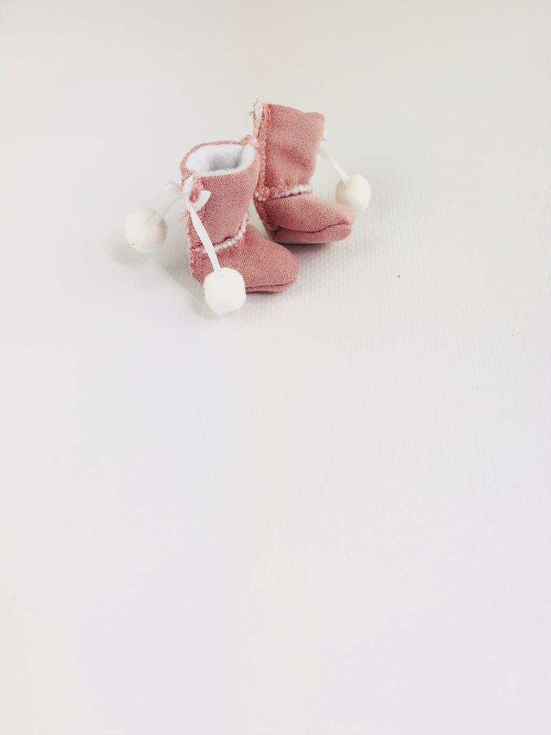ANGELA Doll FAUX SUEDE ANKLE BOOTS WITH POM POMS pink