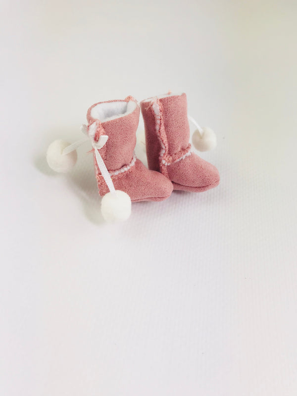 ANGELA Doll FAUX SUEDE ANKLE BOOTS WITH POM POMS pink