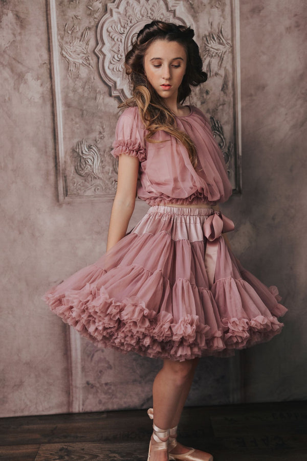DOLLY by Le Petit Tom ® TOP PRINCESA CON VOLANTES malva
