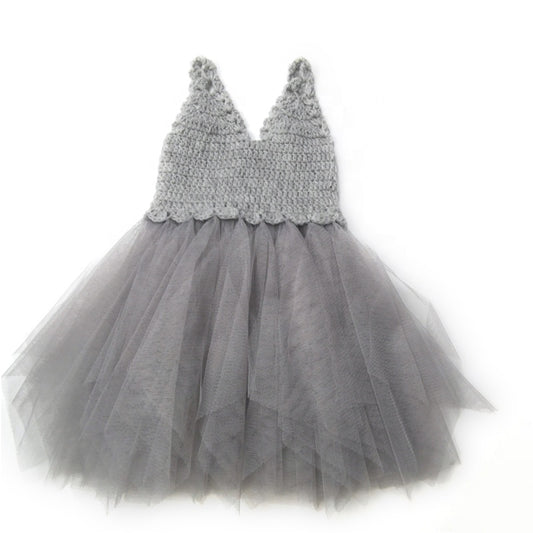 DOLLY by Le Petit Tom ® VESTIDO CROCHET TUTU CUELLO PICO plata gris