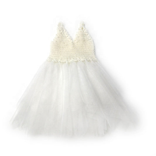 DOLLY by Le Petit Tom ® CROCHET TUTU DRESS V-NECK off-white