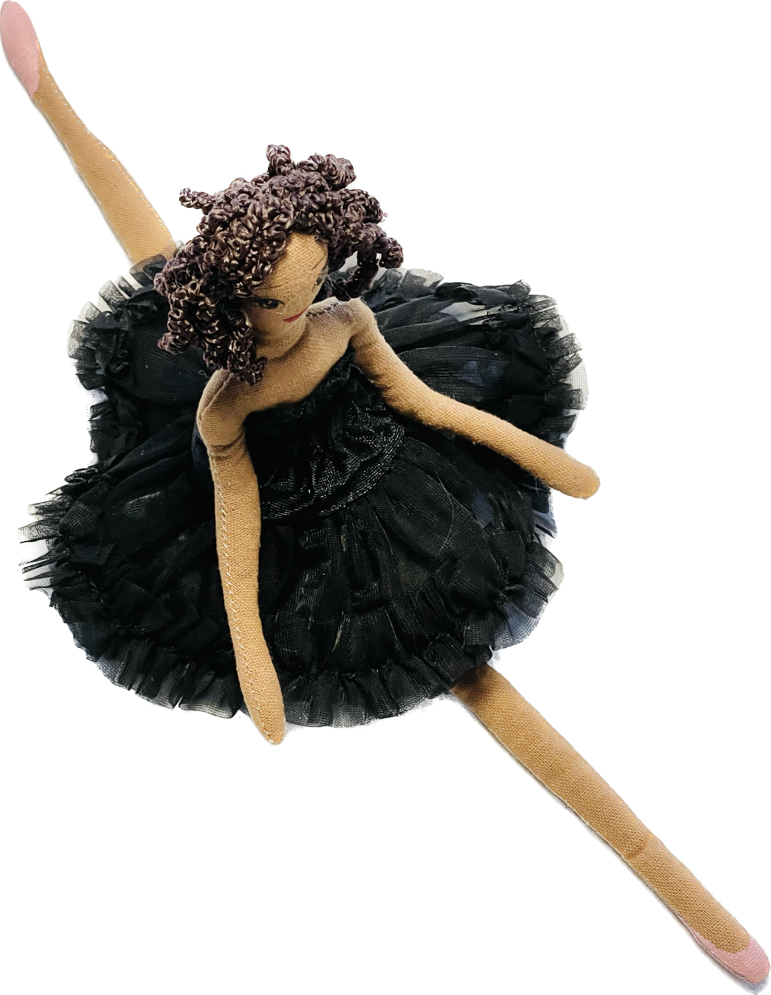 DOLLY FASHION BALLERINA RAG DOLL DARK SKIN CURLY HAIR BLACK