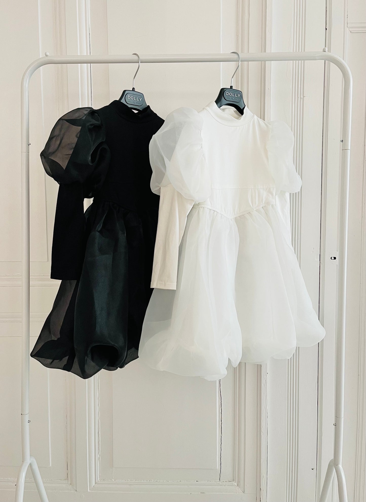 DOLLY® JULIET PUFF LONG SLEEVE BALLOON ORGANZA DRESS WITH COTTON BODY black