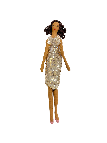 DOLLY FASHION BALLERINA RAG DOLL DARK SKIN CURLY HAIR BLACK