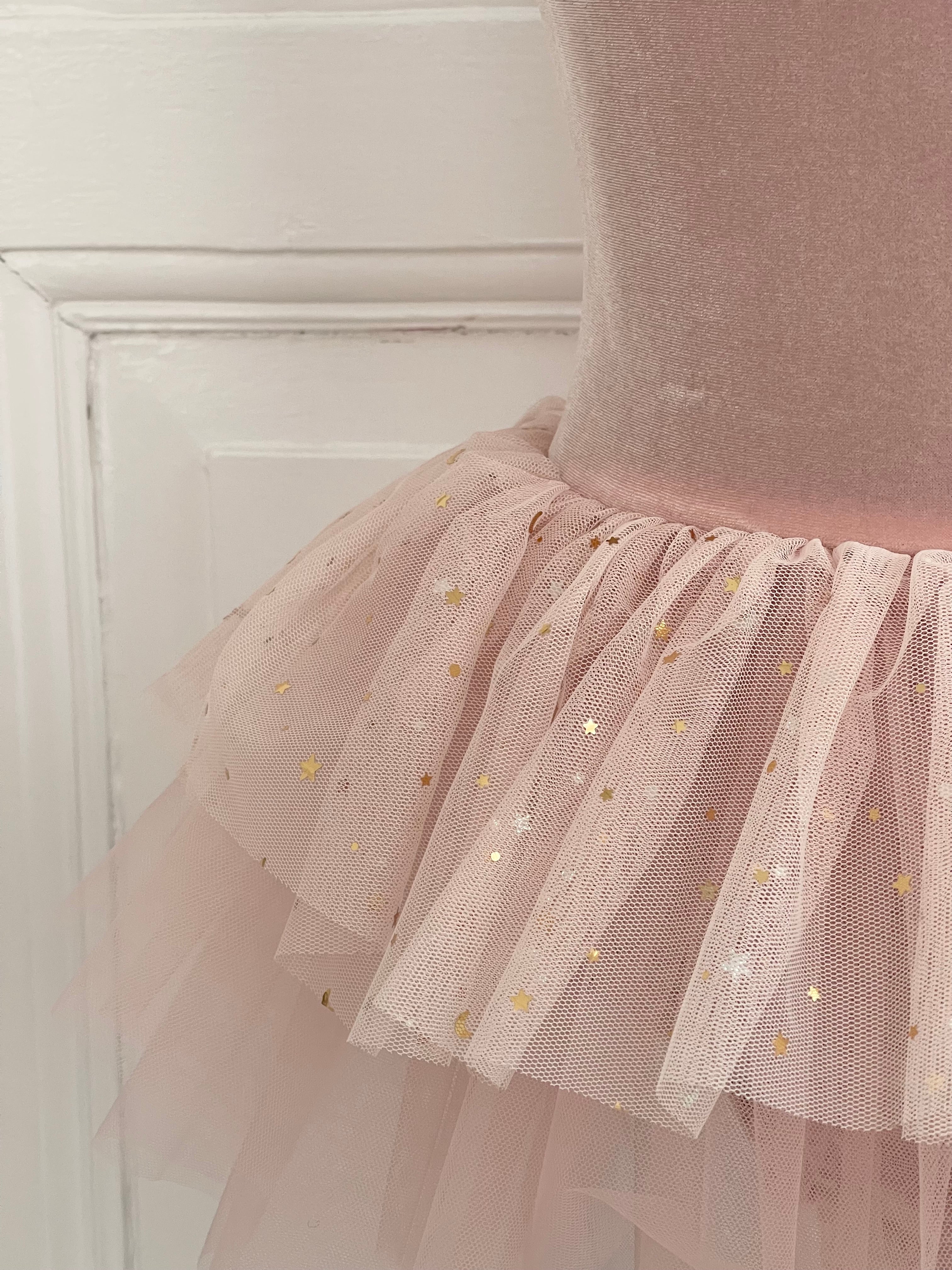 VESTIDO DE TUTU DE LEOTARD DE TERCIOPELO CON ESTRELLAS Y LUNA ⭐️ 🌙 TUL rosa ballet DOLLY®