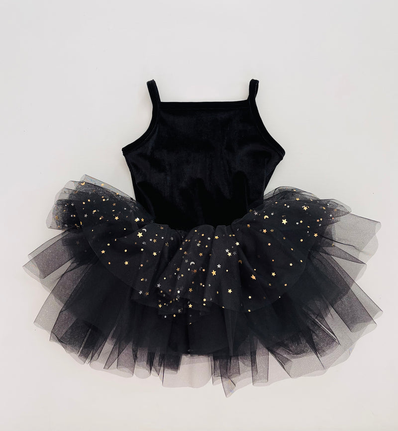 DOLLY® VELVET LEOTARD TUTU DRESS WITH STARS & MOON ⭐️ 🌙 TULLE black
