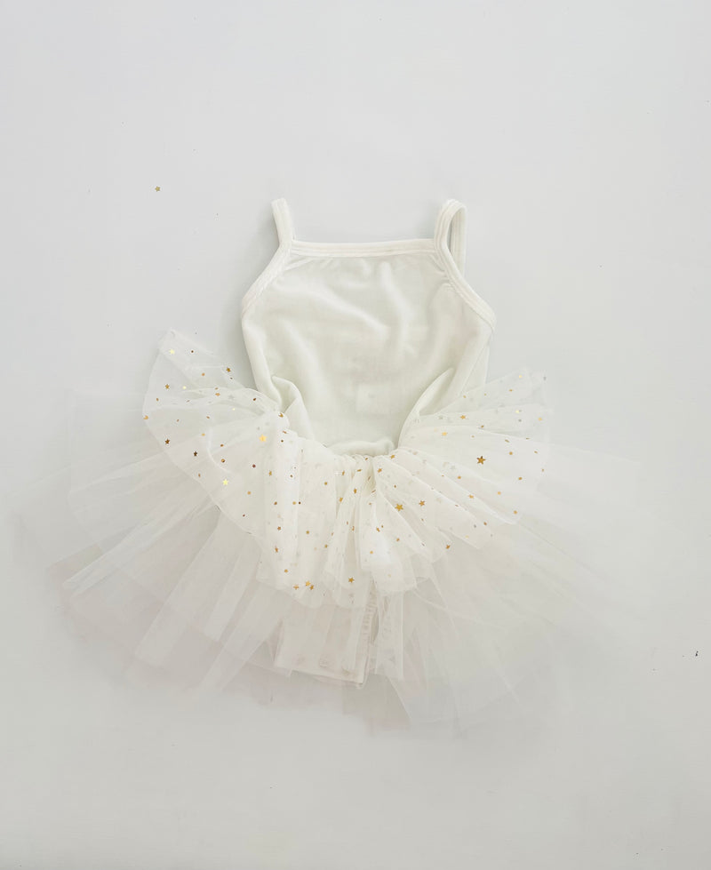 VESTIDO DE TUTU DE LEOTARDO DE TERCIOPELO DOLLY® CON ESTRELLAS Y LUNA ⭐️ 🌙 TUL blanco