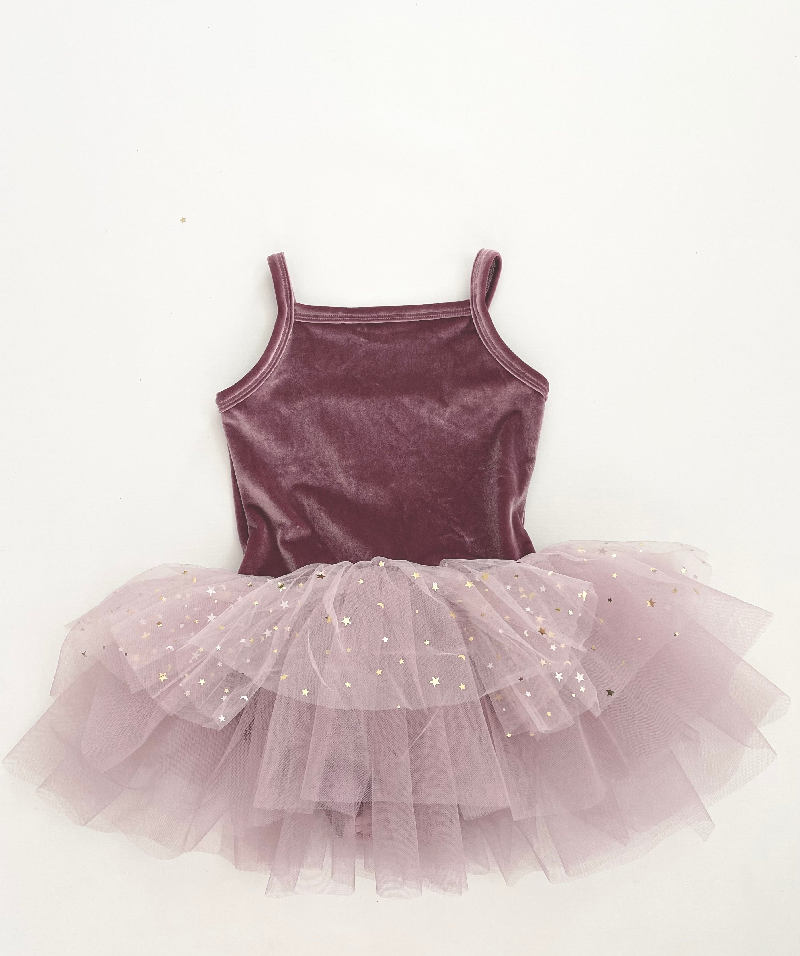 VESTIDO DE TUTU CON LEOTARD DE TERCIOPELO DOLLY® CON ESTRELLAS Y LUNA ⭐️ 🌙TULLE violeta polvoriento