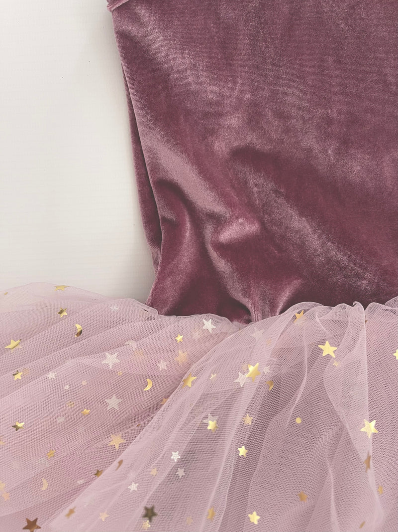 VESTIDO DE TUTU CON LEOTARD DE TERCIOPELO DOLLY® CON ESTRELLAS Y LUNA ⭐️ 🌙TULLE violeta polvoriento
