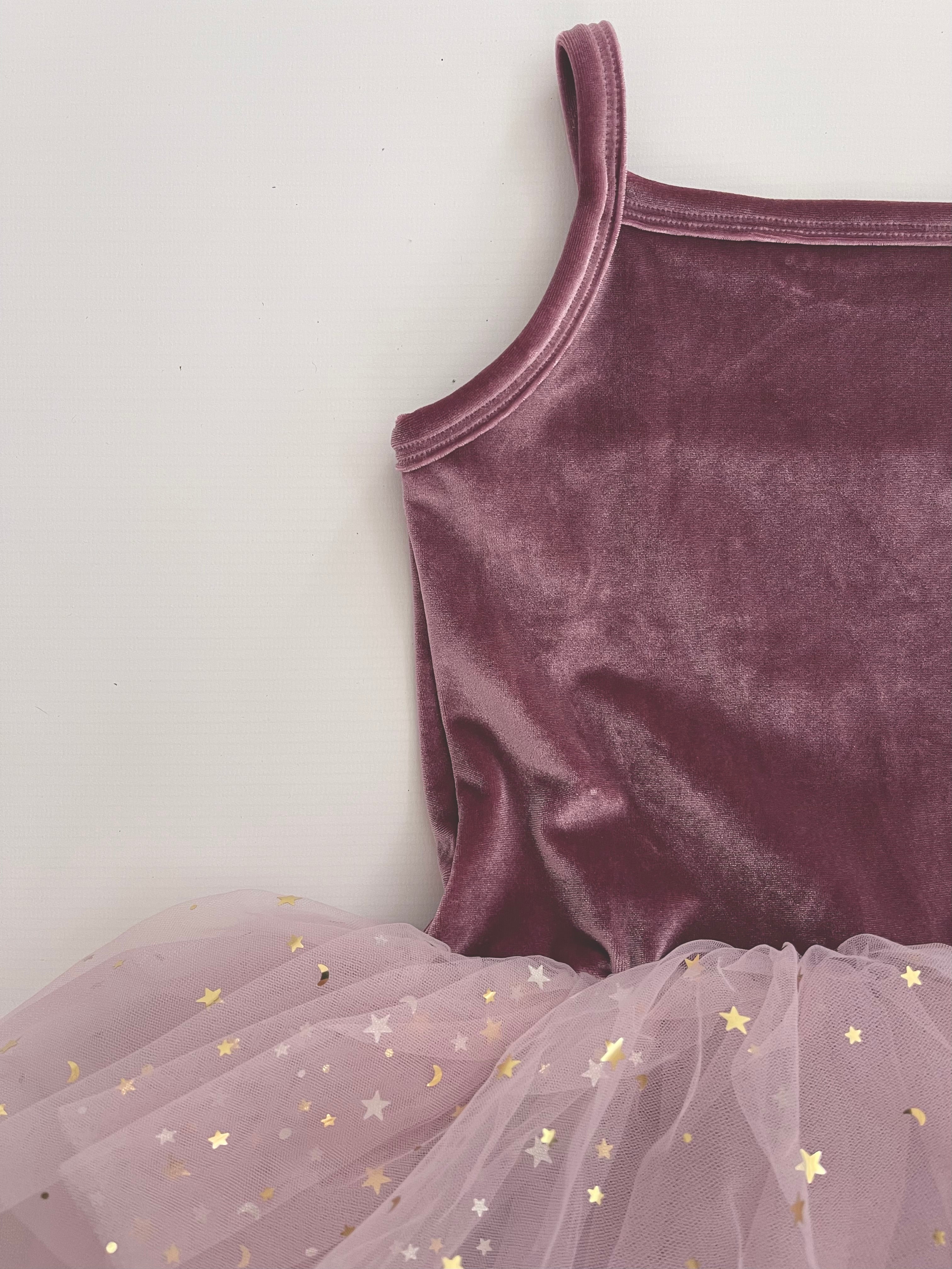 VESTIDO DE TUTU CON LEOTARD DE TERCIOPELO DOLLY® CON ESTRELLAS Y LUNA ⭐️ 🌙TULLE violeta polvoriento